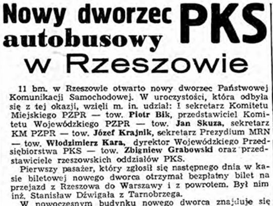 Grudzień 1963 - otwarcie nowego dworca PKS w Rzeszowie.