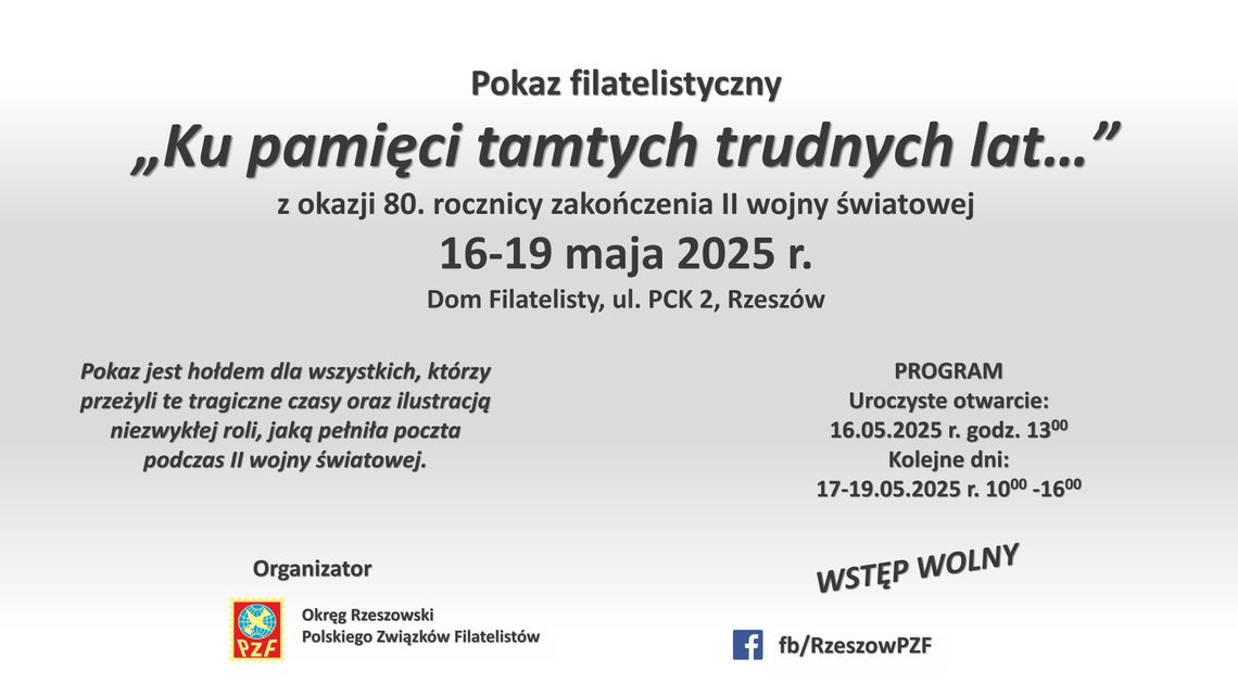 16-19 maja - wystawa filatelistyczna w Rzeszowie "Ku pamięci tamtych trudnych lat...." 16-19 maja - wystawa filatelistyczna w Rzeszowie "Ku pamięci tamtych trudnych lat...."