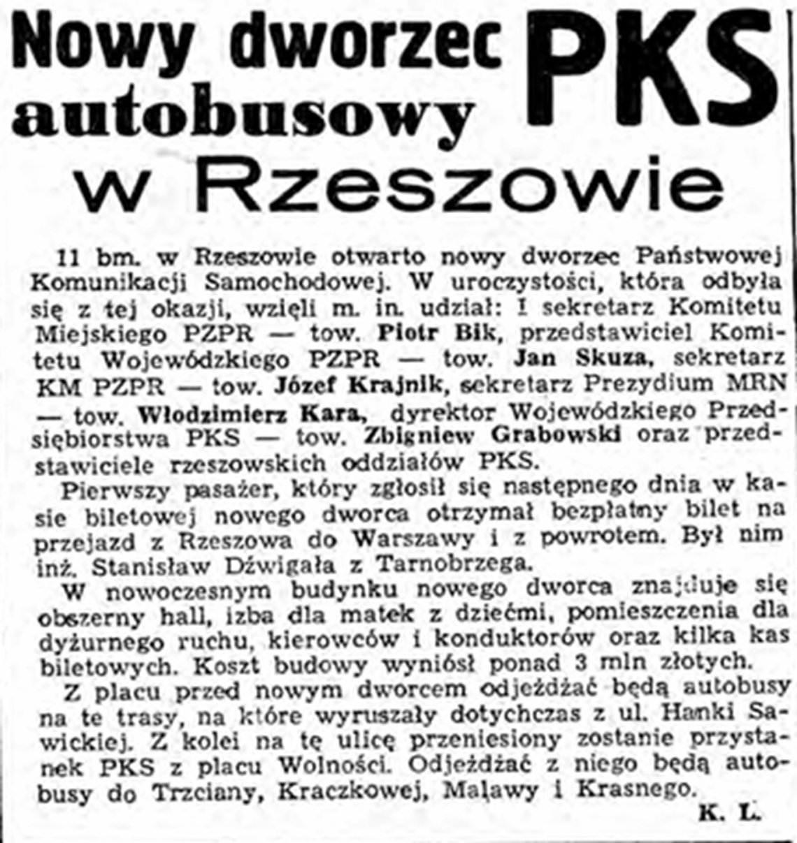 Grudzień 1963 - otwarcie nowego dworca PKS w Rzeszowie. Grudzień 1963 - otwarcie nowego dworca PKS w Rzeszowie.