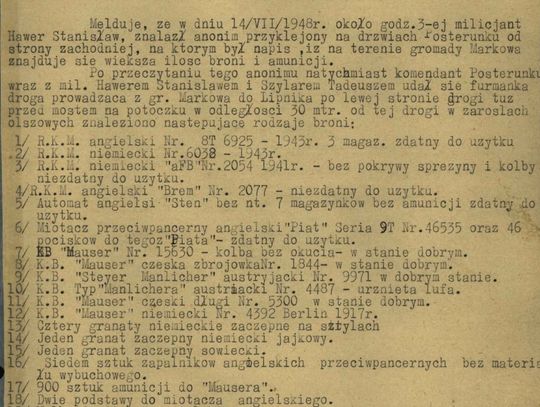 Raport z 1948 roku na temat odkrycia innego arsenał